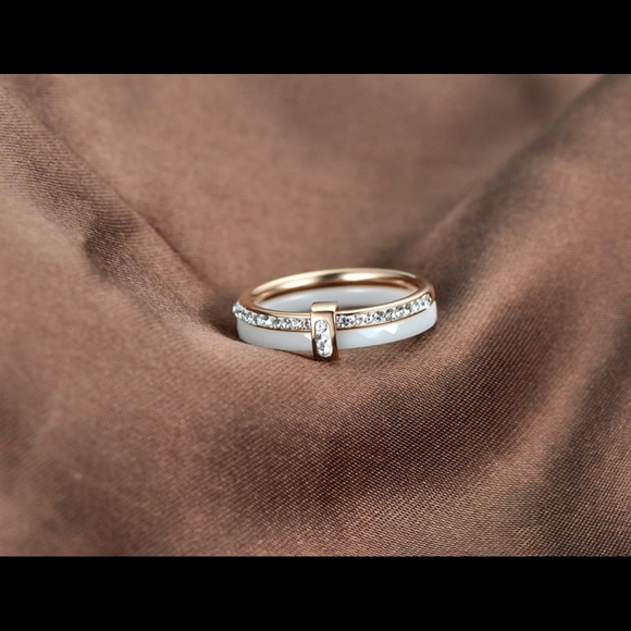 Genuine Austrian Crystal White Ceramic Ring - Picture 2 of 5